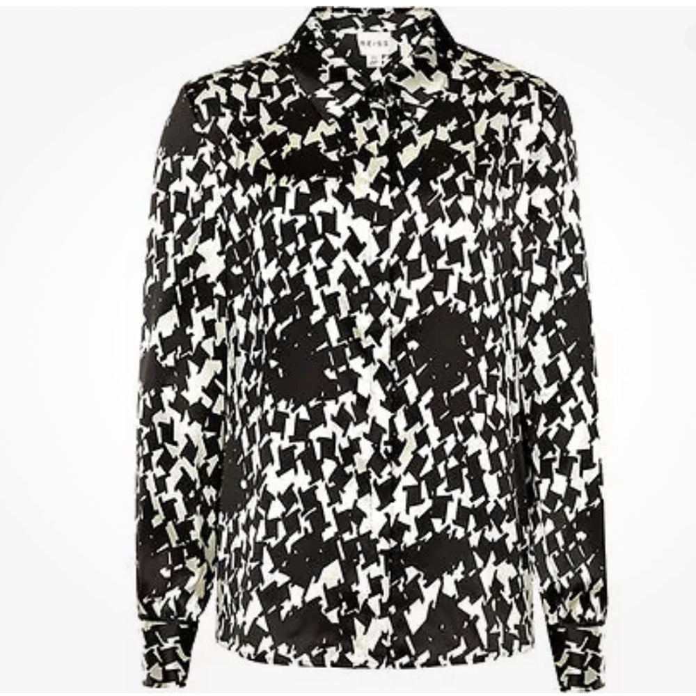 Reiss Pippa Tipped Black/ Cream 100% Silk Shirt
